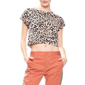 Le Superbe Frances Cropped Short Sleeve Leopard Sweater Tee Sand/Black Small
